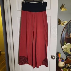 Soul Flower Black and Red Wide Leg Pant With Mandala Design
